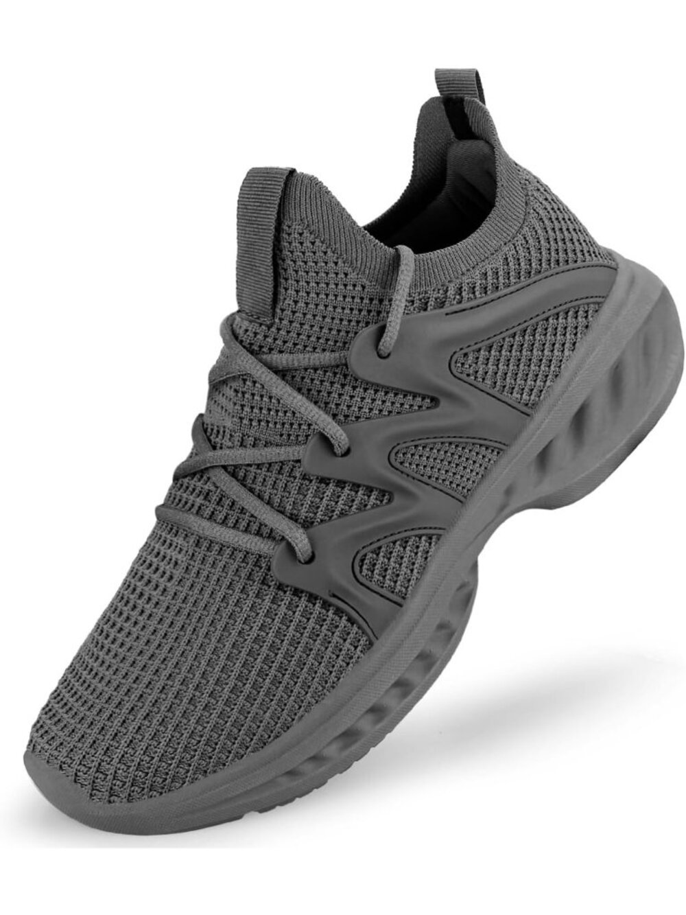Women's Grey Lightweight Non Slip Workout Breathable Mesh Solid Walking Sneaker